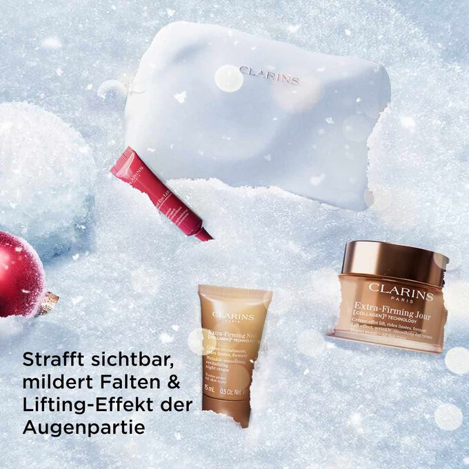 Clarins Anti-Age Hautpflege-Set für eine straffende Pflege mit Lifting-Effekt, die Falten glättet und den Blick öffnet.