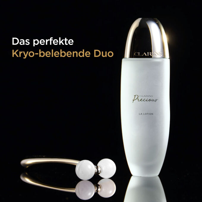 Clarins Precious Roll-On und Precious La Lotion sind das perfekte belebende Kryo-Duo.