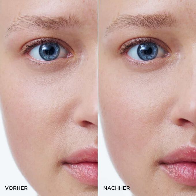 Vorher-Nachher-Vergleich der Augenbrauen einer Frau nach der Anwendung des Clarins 2-in-1 Blond Brow Pencil, der f&uuml;r vollere und besser strukturierte Augenbrauen sorgt.