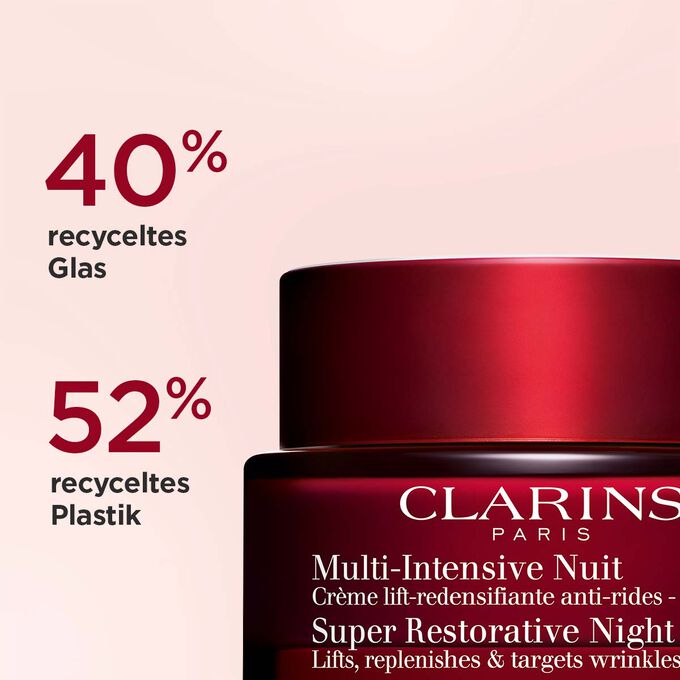 Blüten mit Textinfo zu 94% Inhaltsstoffen natürlichen Ursprungs, 7 Bio-Pflanzen, in Multi-Intensive Nachtcreme trockene Haut