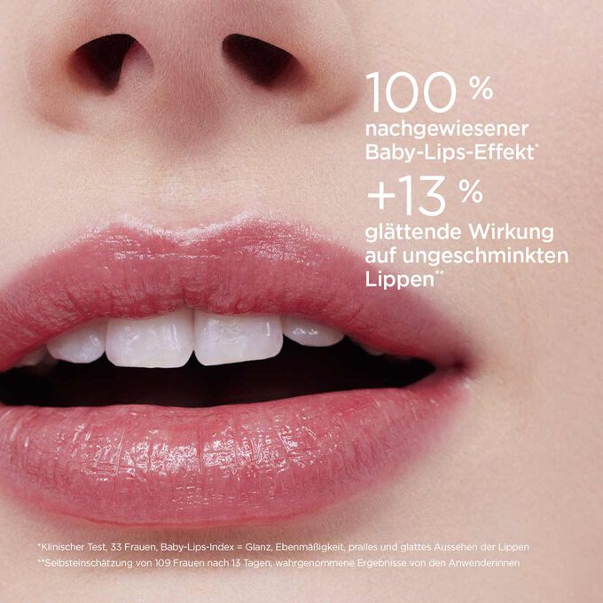 &Ouml;l-Balsam-Formel f&uuml;r nachgewiesene Baby Lips, +13&nbsp;% gl&auml;ttende Wirkung auf ungeschminkten Lippen garantiert, klinisch getestet