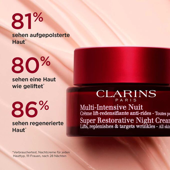 Tiegel der Retinol-ähnlichen Nachtcreme auf strukturiertem Hintergrund mit Textinfo zur straffenden und auffüllenden Wirkung