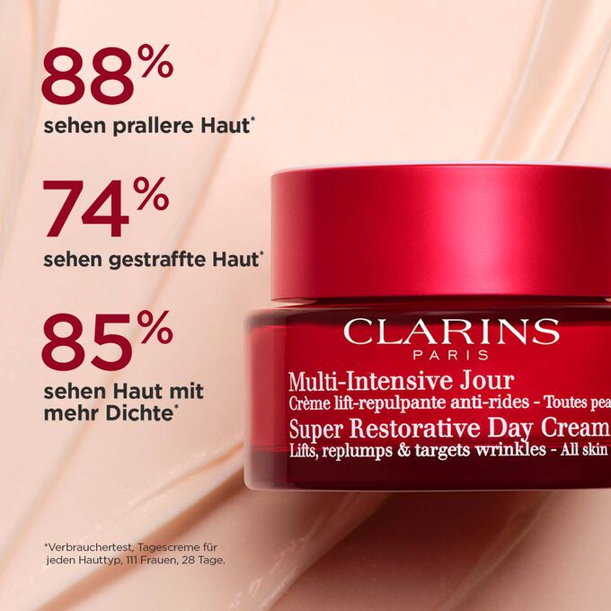 Tiegel der Retinol-ähnlichen Tagescreme auf strukturiertem Hintergrund mit Textinfo zum straffenden und auffüllenden Effekt
