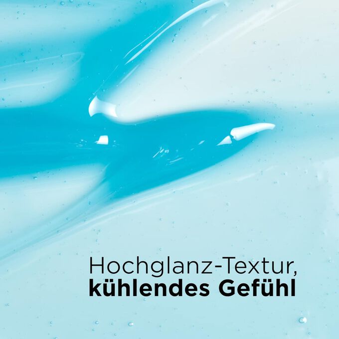 Strukturierter Hintergrund zeigt die blaue gl&auml;nzende Hochglanz-Textur des Clarins Cryo Lip Oil mit k&uuml;hlender Wirkung.