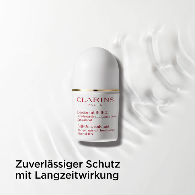 Deodorant Roll-On für empfindliche Haut mit Text, der die frische, sanfte und angenehme Wirkung des Produkts hervorhebt