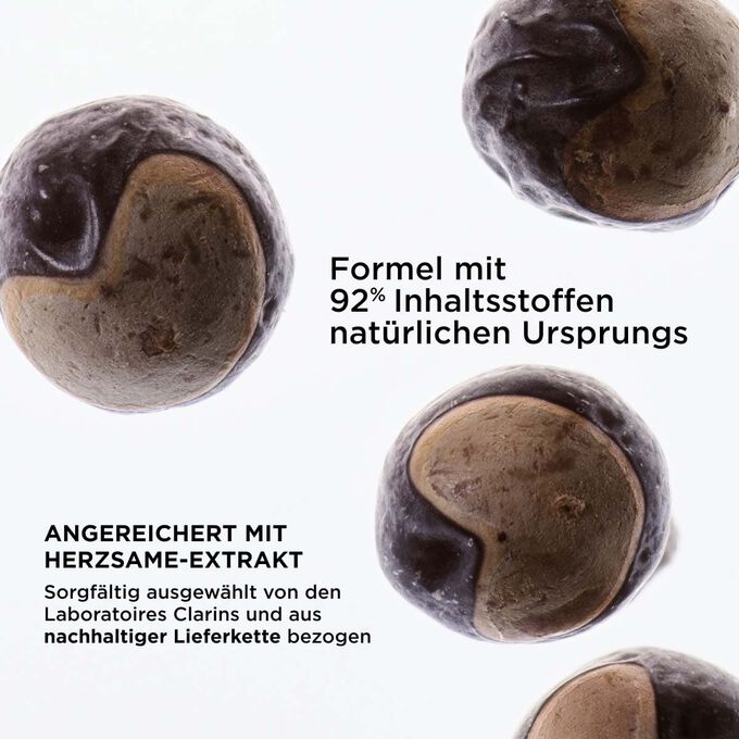 Fokus auf Herzsame, hervorheben der nat&uuml;rlichen Formel von Clarins mit 92% Inhaltsstoffen nat&uuml;rlichen Ursprungs. 