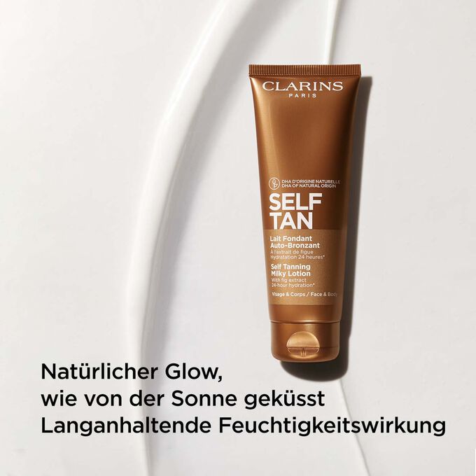 Clarins Selbstbräunermilch mit ihren Vorteilen für einen sonnengeküssten Teint und langanhaltende Feuchtigkeit.