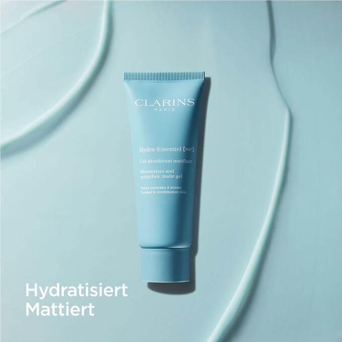Clarins Hydra-Essentiel Gel, ein mit Hyaluronsäure angereichertes Gesichtsgel für den Tag, spendet Feuchtigkeit  und mattiert