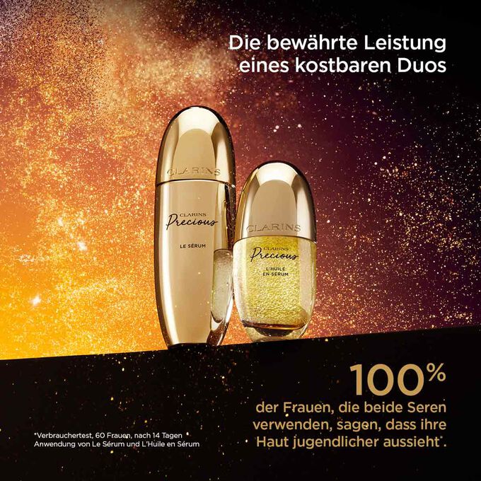 Le Sérum und L'Huile en Sérum und Textinfo, dass die Haut bei Verwendung von beiden Produkten jugendlicher wirkt.