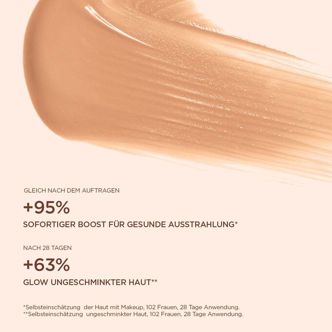 Close-up of Skin Illusion Tinted Moisturiser in shade 03 application, emphasising its instant healthy-glow boost.