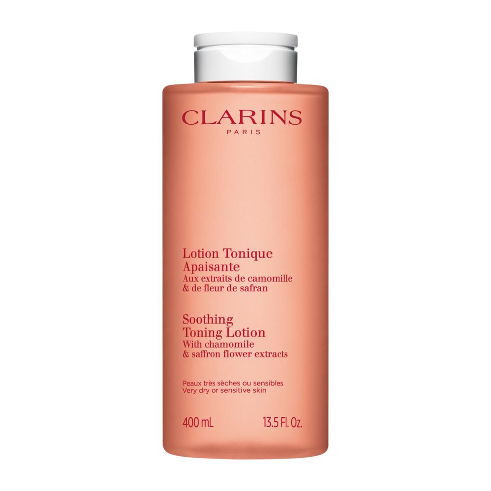 Clarins Lotion im orangefarbenen Flakon, die das Gleichgewicht der Haut mit nat&uuml;rlichem Kamille- und Safranextrakt bewahrt