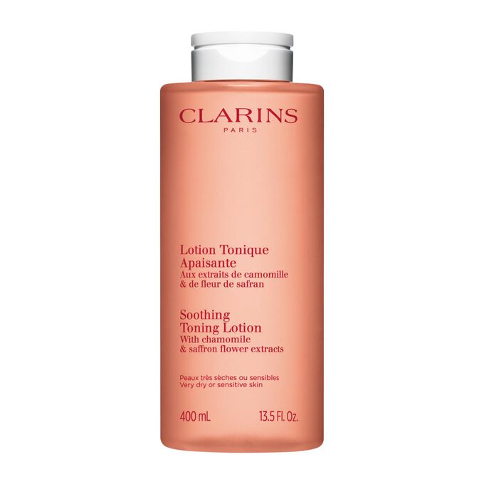 Clarins Lotion im orangefarbenen Flakon, die das Gleichgewicht der Haut mit nat&uuml;rlichem Kamille- und Safranextrakt bewahrt