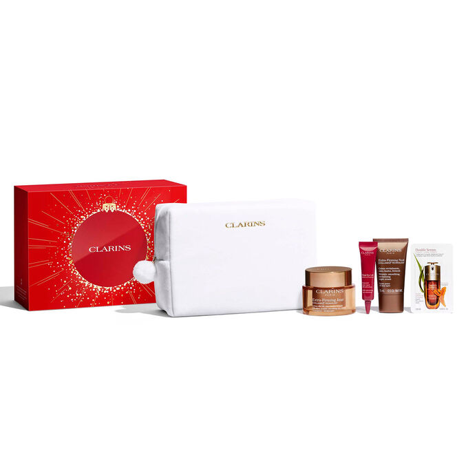 Clarins Extra-Firming Weihnachtsset mit Must-have Produkten f&uuml;r eine sichtbar straffende Hautpflege-Routine.