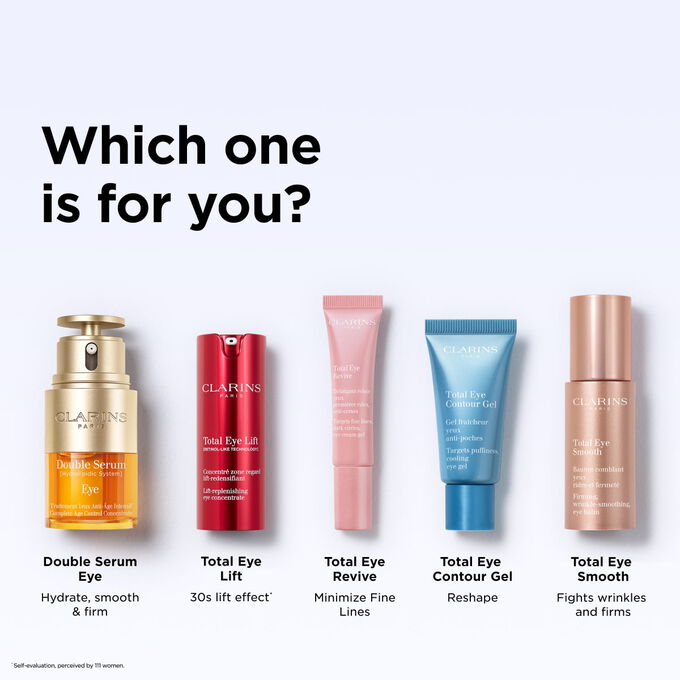 Tube Clarins Total Eye Contour Gel inmitten von Kaffeebohnen,mit Text  98% Inhaltsstoffe nat&uuml;rlichen Ursprungs