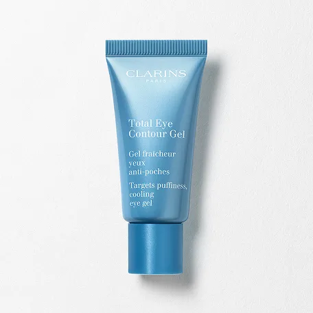Packshot von Total Eye Contour Gel, das Augenringe und Schwellungen sichtbar reduziert